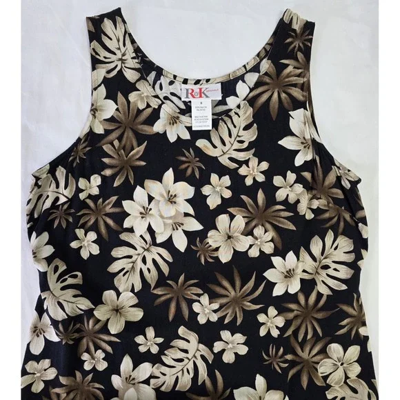 Vtg R&K Originals Women Sz 8 Shift Dress Maxi w/Linen Jacket Black Beige Floral - Picture 3 of 11